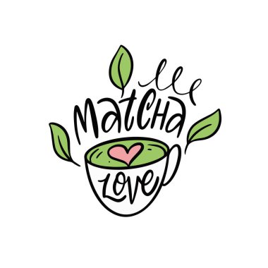 Yeşil içecek çay kibrit işareti. Vektör sanatı çizimi beyaz arkaplanda izole edildi.