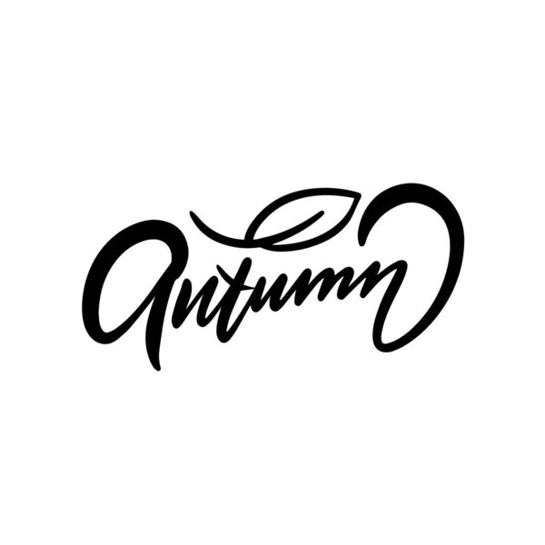 Autumn sign word text. Black color lettering vector clipart. Isolated on white background.