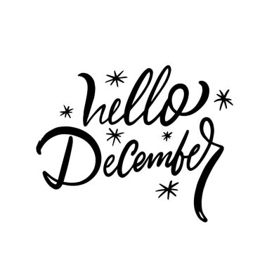 Merhaba Aralık kış ayı. Tatil harf cümlesi. Vektör sanatı beyaz arkaplanda izole edildi.