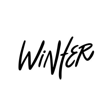 Kış işareti. Siyah renkli el çizimi stil vektör harfleri. Beyaz arkaplanda izole.