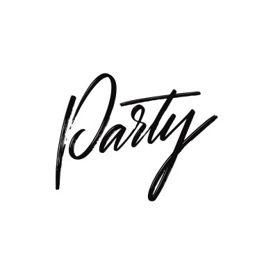 Parti sözcüğü, siyah renkli vektör sanatı. Beyaz arkaplanda izole.