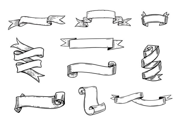 Ручной набор лент. Векторная иллюстрация в стиле эскиза. Изолированный на белом фоне.