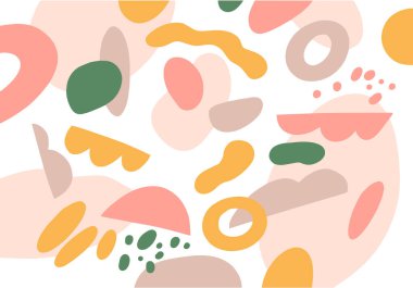 Arka planda rengarenk soyut elementler şekillenir. Vektör illüstrasyonu