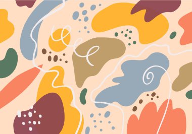 Çizgi film tarzında soyut arkaplan grafik sanat illüstrasyonu. Renkli pastel elementler.