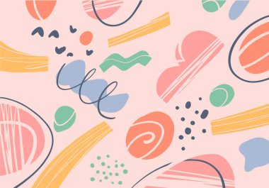 El çizimi karikatür tarzı soyut arkaplan şekilleri. Vektör illüstrasyon duvar kağıdı.