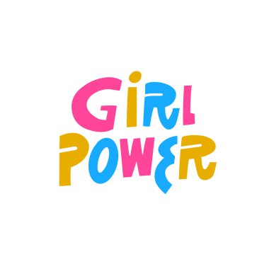 Kız Gücü motivasyon posterinin feminizm metni. Renkli modern tipografi yazı tipi. Vektör sanatı beyaz arkaplanda izole edildi.