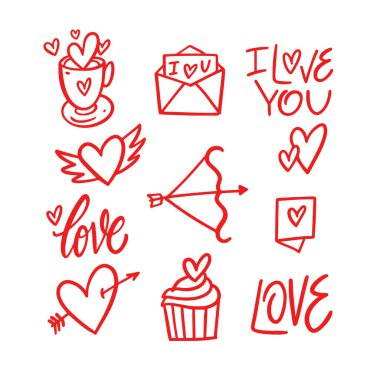 El çizimi aşk simgesi karalama nesnesi vektör çizimi. Beyaz arkaplanda izole.