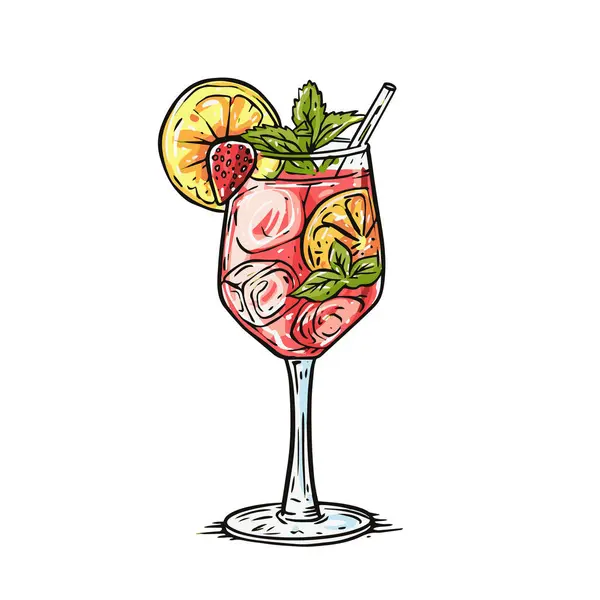 Ручной Рисунок Цветного Напитка Коктейль Векторной Иллюстрации Пей Лимонным Ломтиком Стоковый вектор