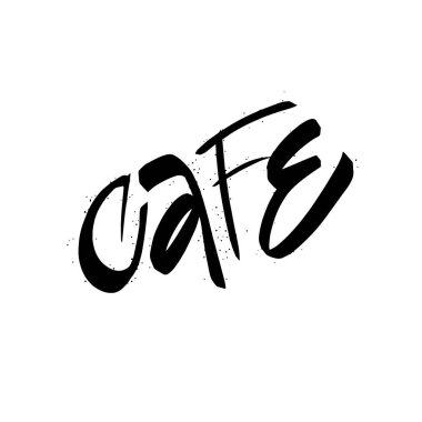 Kafe kelimesi siyah renkli harflerle yazılıyor. El çizimi modern tipografi vektör sanatı.