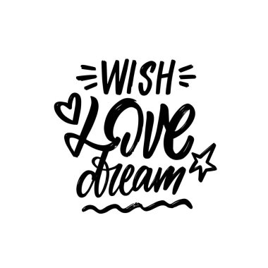Aşk rüyası, siyah renkli tabirle. El çizimi modern tipografi metni.