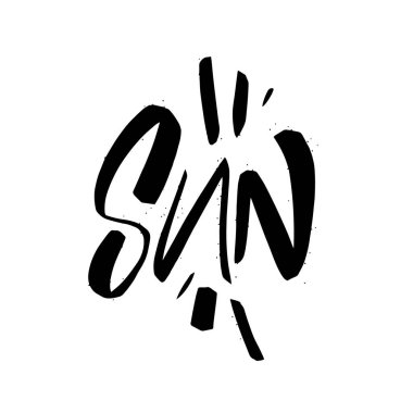 Güneş kelimesi siyah renkli harf yazı tipi işareti. El çizimi modern tipografi posteri.