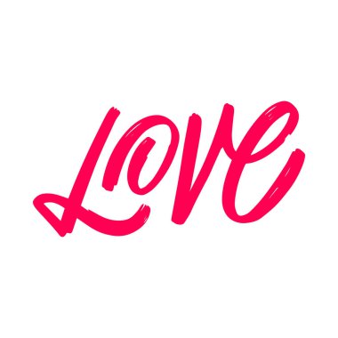 Pembe renkli aşk kelimesi. Modern harf işareti. Vektör sanatı beyaz arkaplanda izole edildi.