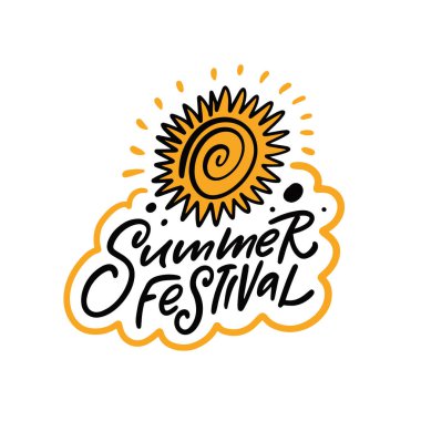 Hand-drawn summer festival design with sun and playful typography, perfect for a joyful and colorful event