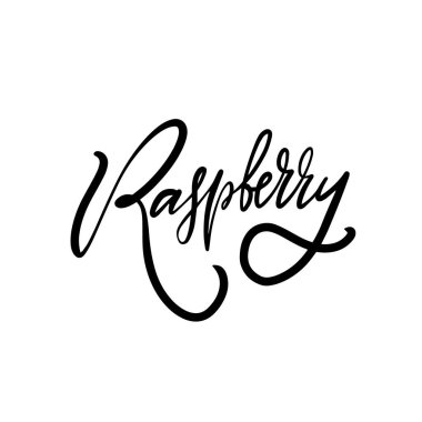 Stylized handwritten Raspberry in black on white. Ideal for organic branding, elegance in typography is sought