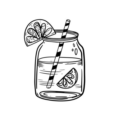 Limon dilimleri ve çizgili kamışlı klasik el yapımı mason kavanozu, ferahlatıcı içecek kavramları için mükemmel..