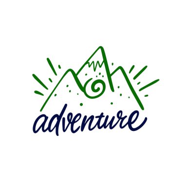 Dağ macerası logosu doğa aktiviteleri, yürüyüş ve seyahat, doğa ve keşfin özünü yakalamak.