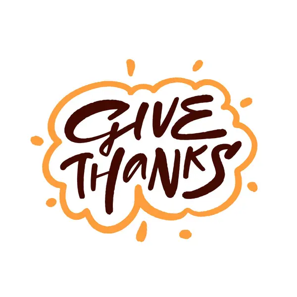 stock vector Hand-drawn Give Thanks message in stylish font with orange accents, perfect for Thanksgiving content.