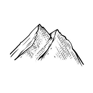 İki görkemli dağ zirvesinin güzel bir el çizimi, açık hava ve macera teması için ideal.