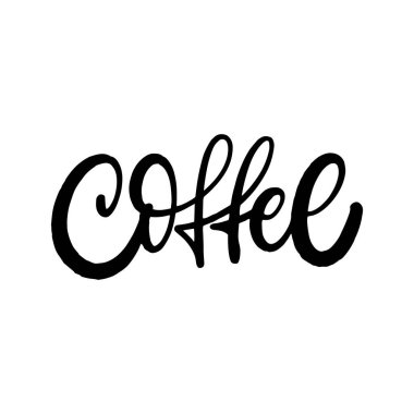 Kahve sözcüğü zarif siyah harflerle beyaz bir arka planda, dikkat çeken çarpıcı bir görsel karşıtlık yaratır.