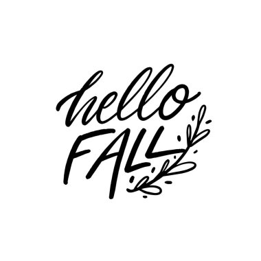 Merhaba sonbahar tabir posteri. Bu sanat eseri, sonbahar ruhunu büyüleyici harflerle ve mevsimi kutlayan botanik unsurlarla kucaklıyor.