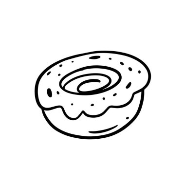 Renkli serpiştirilmiş jöleli donutun tuhaf bir çizimi, yemek temalı tasarımlar ve projeler için ideal.