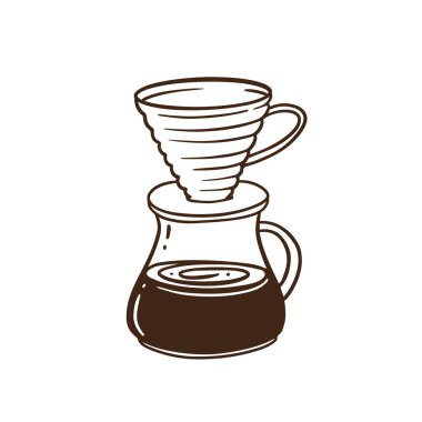 Yanında sürahisi ile birlikte kahve damlatıcısının üzerine dökülen zarif bir tasvir.