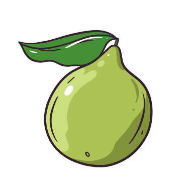 Canlı yeşil bir armut taze bir yaprak ile süslenmiş, tazeliğin ve bolluğun özünü sembolize ediyor.