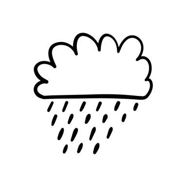 Yağmur damlalı bir yağmur bulutunun basit bir çizimi, havayla ilgili tasarımlar için mükemmel..