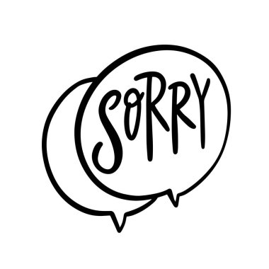 İki konuşma baloncuğunda özür dilerim. Yaratıcı tasarımlarda vicdan azabını ifade etmek için birebir.