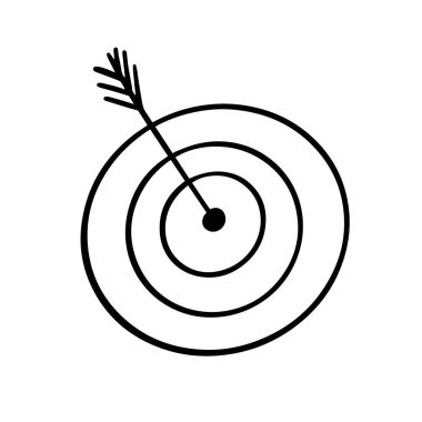 Keskin bir okla merkeze isabet eden hedefin minimalist bir çizimi, başarıyı simgeliyor ve hedeflere odaklanıyor.