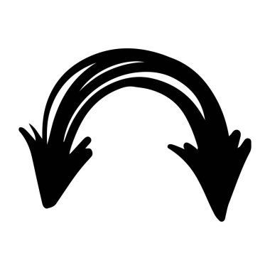 Tasarım projeleri için ideal, zarif bir şekilde aşağıya bakan, stilize edilmiş oklar içeren, dinamik, göz alıcı siyah bir simge