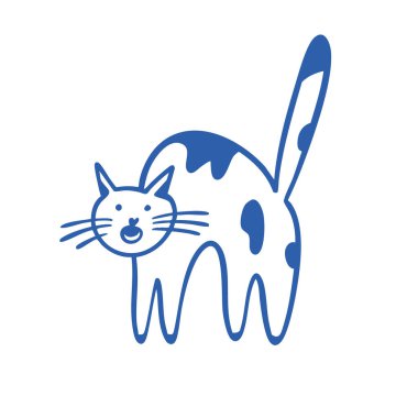 Neşeli bir kediyi tasvir eden kaprisli mavi bir taslak, çeşitli petrolle ilgili projeler ve tasarımlar geliştirmek için mükemmel