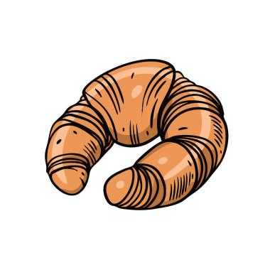 Zarif bir şekilde çizilmiş kruvasan, çeşitli medyada fırın promosyonları ve mutfak tasarımı projeleri için ideal.