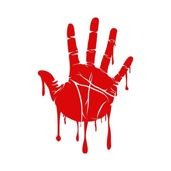 血液の手の印刷白の背景に隔離された 恐怖の血汚い指紋指紋 スプラッタとストリームと赤いヤシの恐ろしい要素 殺人や犯罪のベクトル図 — ストックベクタ