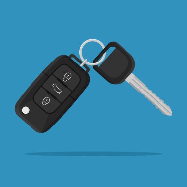 Car remote key isolated on white background. Electronic car key and alarm system. Auto lock security key. Vector illustration.