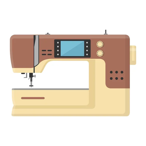 缝纫机用白色衬底隔开 现代缝纫机的图标 缝制面料和成衣的机械装置 服装制造商的设备 矢量说明 — 图库矢量图片