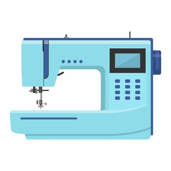 缝纫机用白色衬底隔开 现代缝纫机的图标 缝制面料和成衣的机械装置 服装制造商的设备 矢量说明 — 图库矢量图片