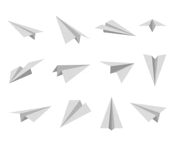 Set Simple Paper Planes Icon White Origami Paper Airplanes Different — Stock Vector