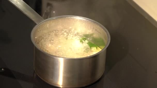 Готовить Тайский Куриный Суп Кокосовом Молоке Положите Ингредиент Соус Кипящий — стоковое видео