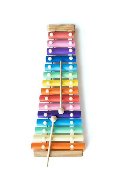 Twee Houten Stokken Kleurrijke Regenboog Xylophone Instrument Speelgoed Geïsoleerd Witte — Stockfoto