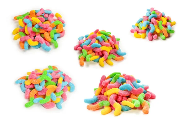 Soczyste Kolorowe Galaretki Słodycze Izolowane Białym Żelowe Cukierki Węże — Zdjęcie stockowe