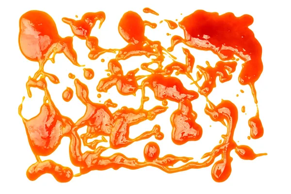 Orange Sauce Splashes Isolated White Background Top View — Stock Photo, Image