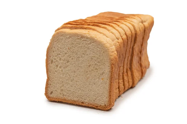 美味的面包片 白色背景 顶部视图隔离 — 图库照片