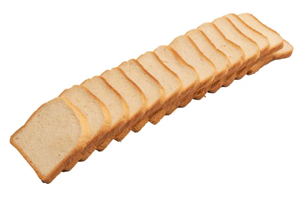 白い背景に隔離されたおいしいパンのスライス トップビュー — ストック写真