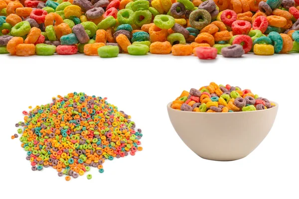 Copos Dulces Multicolores Bucles Cereales Aislado Sobre Fondo Blanco — Foto de Stock