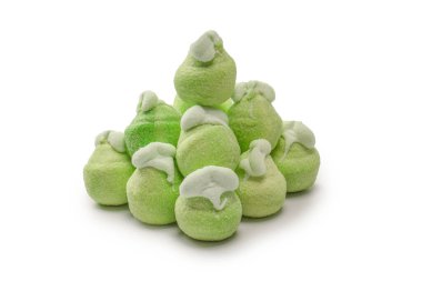 Green marshmallow candy isolated on a white background. 