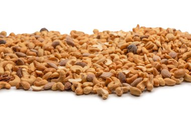 Lezzetli tuzlu fındık karışımı. Bir grup badem, fıstık, ceviz, macadamia, kaju..