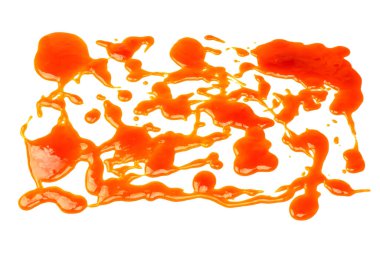 Arka planda izole edilmiş portakal sosu sıçraması. Üst görünüm. 