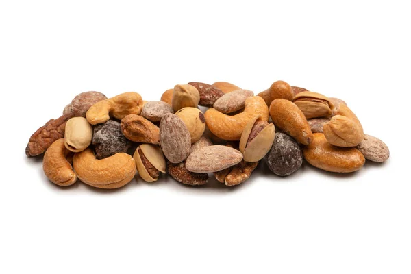 stock image Mix of tasty salty nuts.  A group of almonds, pistachios, walnuts, macadamia, cashews.