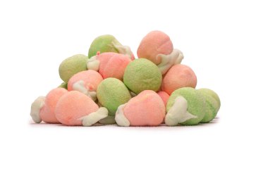 Marshmallow fruit candys isolated on a white background. 